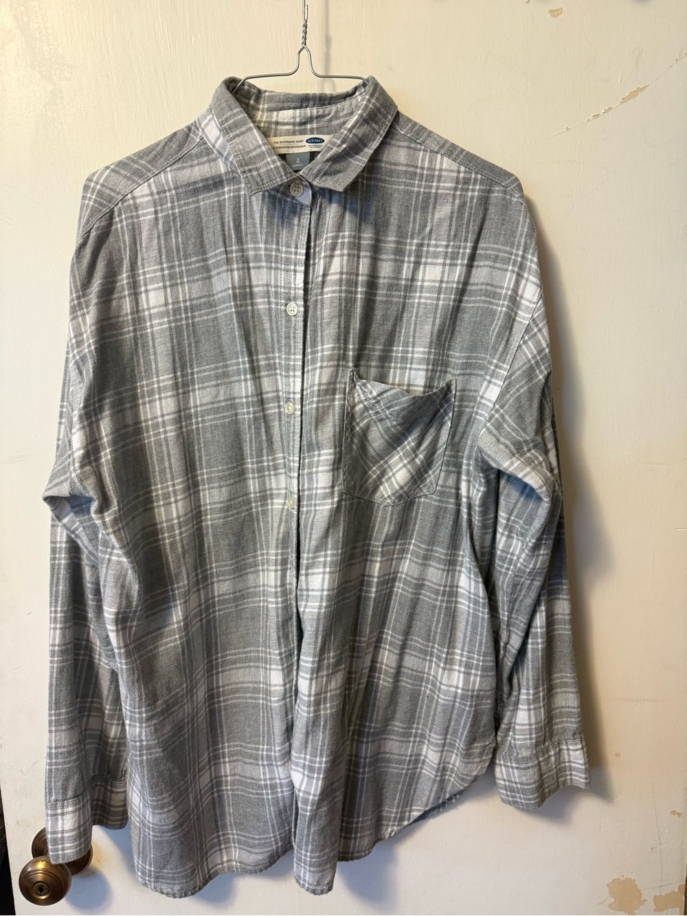 Women’s Grey Plaid Button-Up Shirt